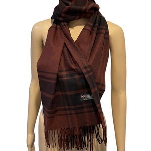 100% Cashmere Dark Burgundy & Black Plaid Scarf Super Soft